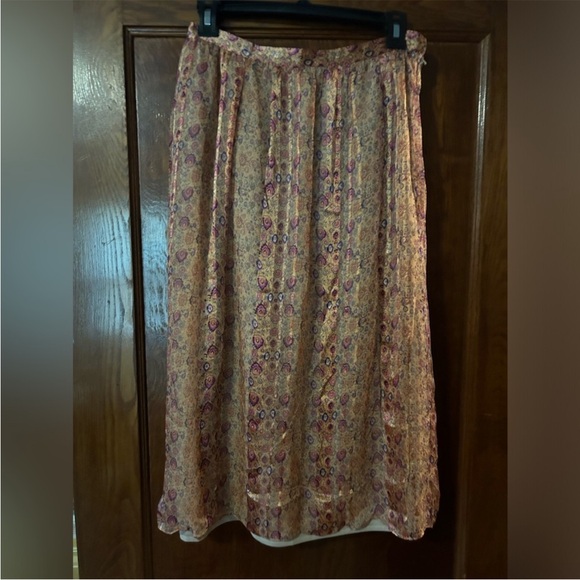 Vintage Adrianna Papell Ruffle Floral Blouse and Skirt Set Silk Size 10 Metallic - Picture 5 of 7